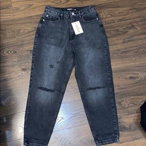 Missguided Petite Black Riot Ripped Mom Jeans